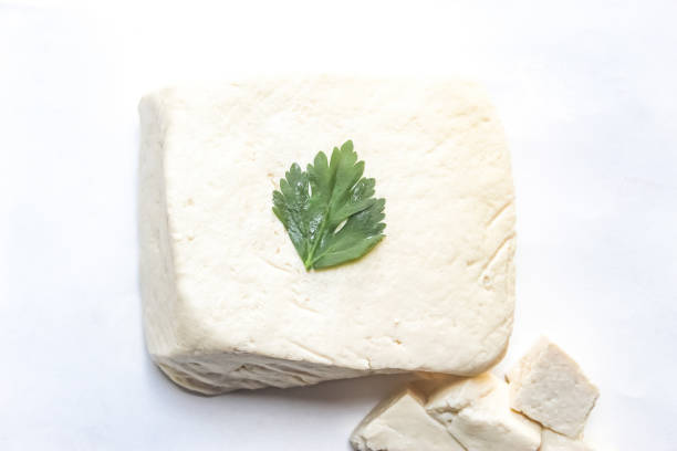 pieces of tofu on a white background