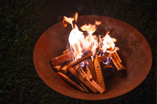istock Burning firewood in outdoor fire pit at night 2197932274