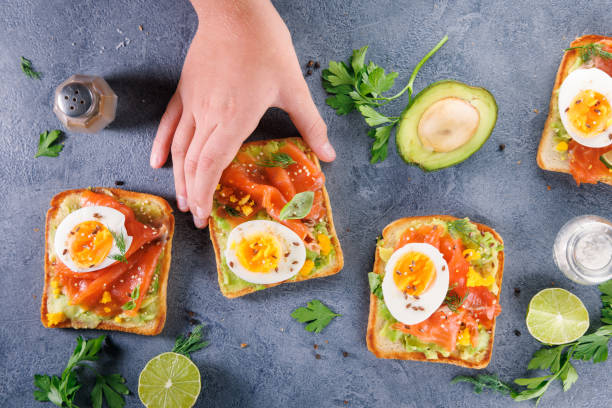 istock bread toast with salmon, avocado and egg 2197933645