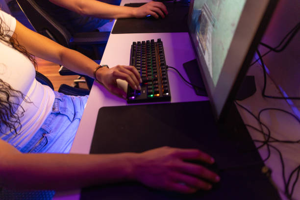 istock Playing video game in gaming club 2197933711