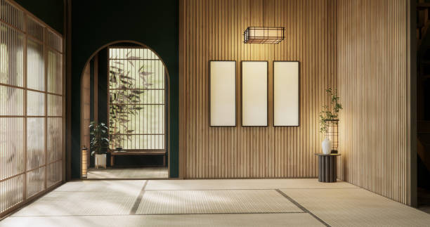 istock Green dark wall empty room, japanese traditional style. 2197942663