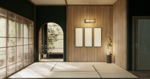 istock Green dark wall empty room, japanese traditional style. 2197942674