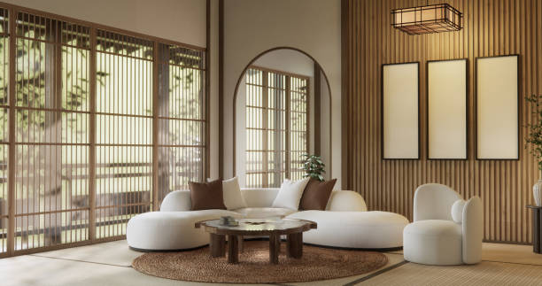 istock Scene mockup Modern japan sofa armchair minimalist design muji style.3D 2197942685
