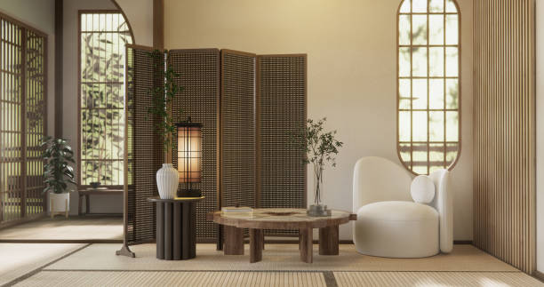 istock Scene mockup Modern japan sofa armchair minimalist design muji style.3D 2197942687
