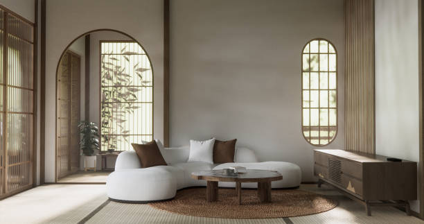 istock Scene mockup Modern japan sofa armchair minimalist design muji style.3D 2197942718