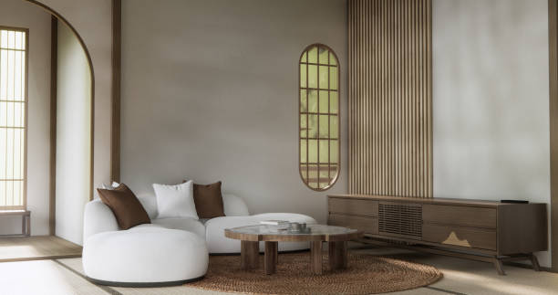 istock Scene mockup Modern japan sofa armchair minimalist design muji style.3D 2197942721