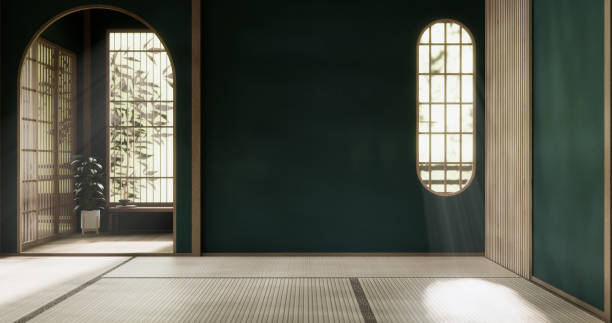 istock Green dark wall empty room, japanese traditional style. 2197942732