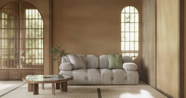istock Scene mockup Modern japan sofa armchair minimalist design muji style.3D 2197942733