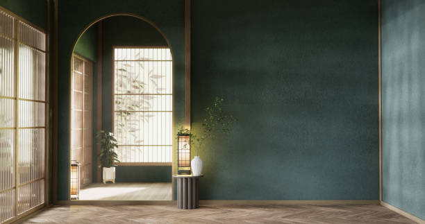 istock Green dark wall empty room, japanese traditional style. 2197942975