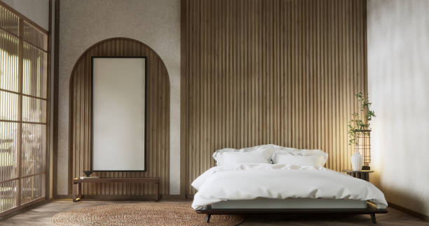 istock Bedroom japanese minimal style.,Modern room minimalist. 3D rendering 2197943028