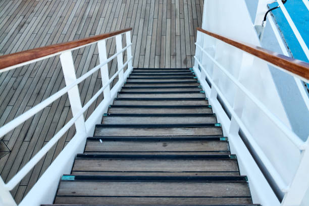 istock Elegant wooden stairs on a ship deck 2197950033