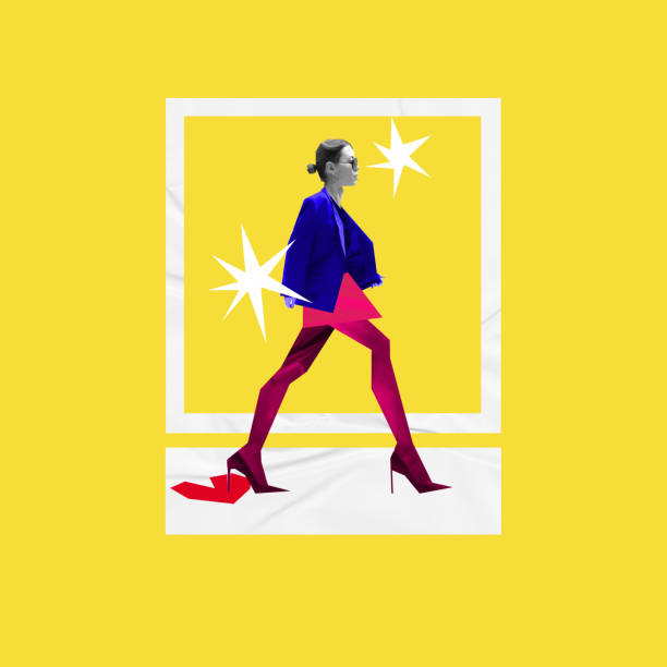 Stepping into spotlight. Abstract woman in social media post frame confidently walking, symbolizing personal branding, social media popularity, and digital identity. Concept of marketing