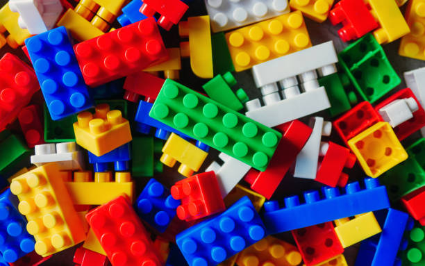 istock Building block toy with colorful blocks bricks toy, Top view 2197963630