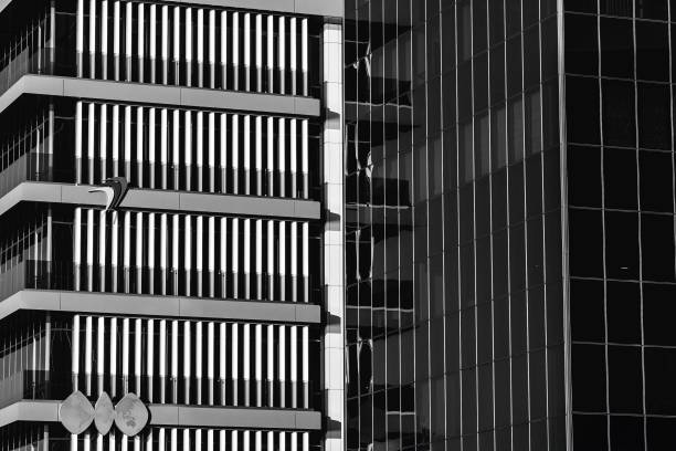 istock Abstract modern office building facade in black and white. 2197966171