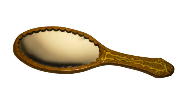 female mirror with wooden handle isolated