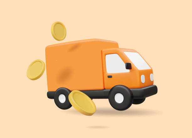 istock 3D vector render illustration of an orange delivery truck icon with gold coins floating around. Logistics concept freight E-commerce business, payments, cash on delivery, income, shipping costs 2197967042