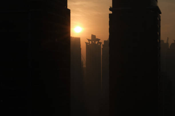 Beautiful sunrise over Dubai city. Modern cityscape