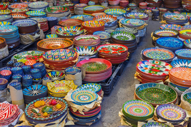istock Colorful plates with national Uzbek patterns 2197975435