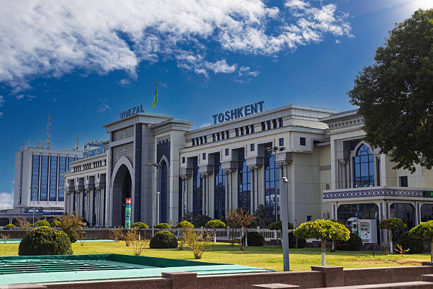 Tashkent, Uzbekistan - 28 September 2024: view on Tashkent-North Railway Station, Uzbekistan. The largest railway station in Uzbekistan