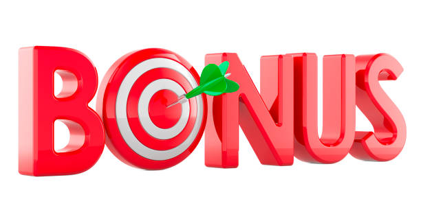 istock Bonus red inscription from target with arrow in bullseye, 3D rendering 2197982813