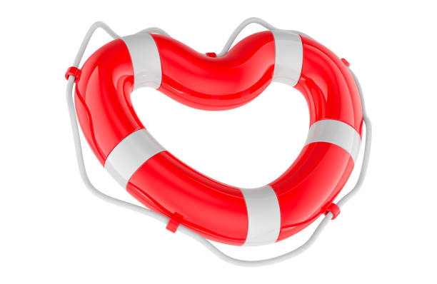 Lifebuoy in shaped heart, 3D rendering isolated on white background