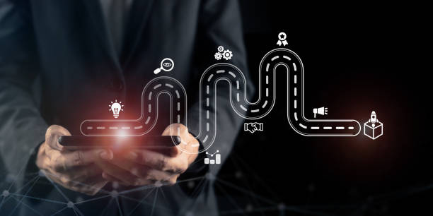 istock New product development and project roadmap concept. Business professional using tablet with digital virtual screen new product development roadmap icons, ideation, development and launching process. 2197985488