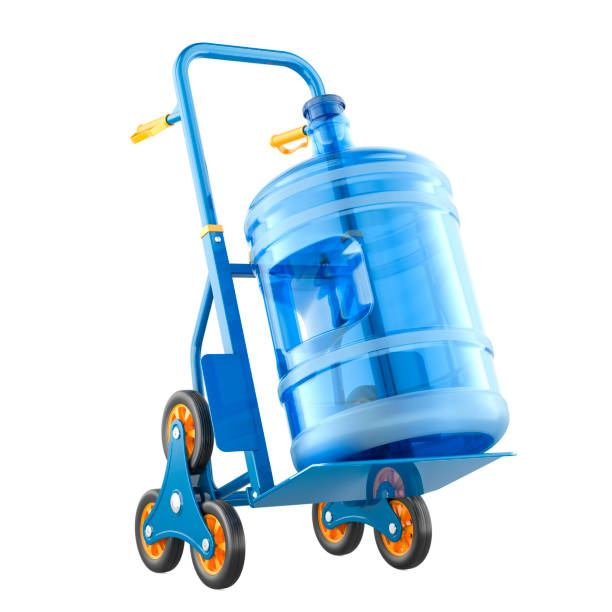 istock Bottled Water Delivery, concept. Hand truck with Gallon Water Bottle. 3D rendering 2197987532