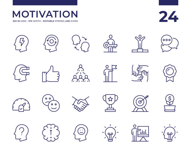 Motivation Editable Stroke Vector Line Icon Set role model stock illustrations