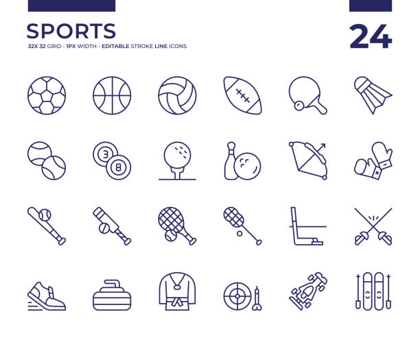 Sports Editable Stroke Vector Line Icon Set football locker room stock illustrations