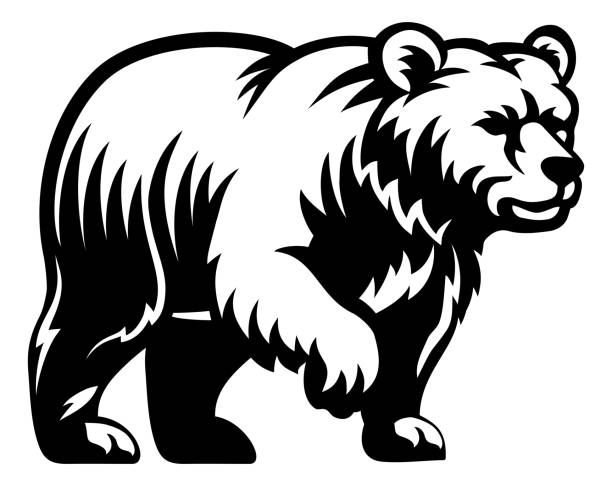 A grizzly bear animal woodcut vintage style icon mascot illustration