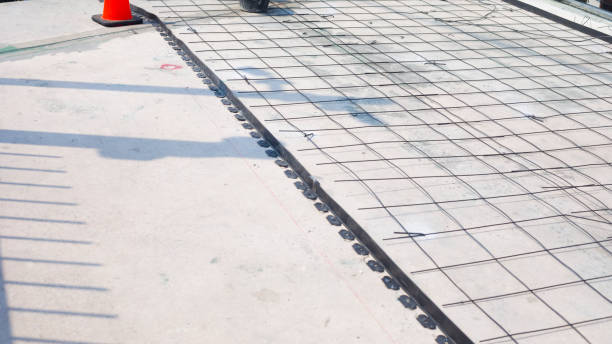 Repair construction site on skywalk footbridge in Bangkok Lumpini near and connected to  Benjakitti Park