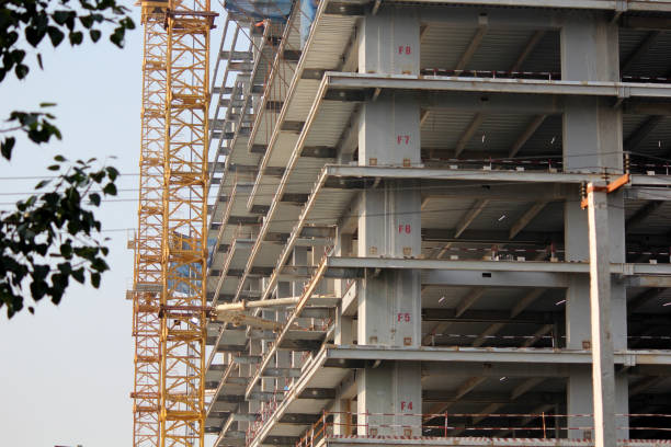 istock construction of high rise buildings of office space with cranes 2198000171