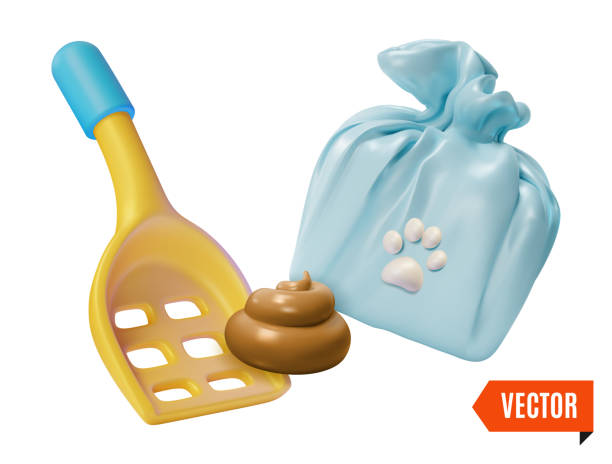 istock 3d Pet Shop Concept Dog Accessories Waste Bag and Scoop Cartoon Design Style. Vector 2198016309