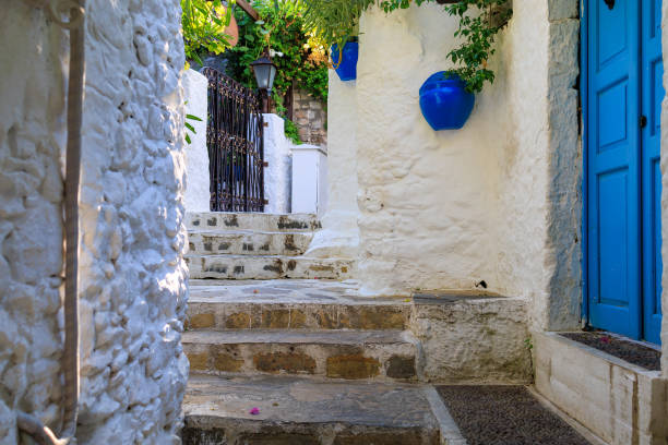 Narrow beautiful cozy authentic European streets. Background with selective focus and copy space for text.
