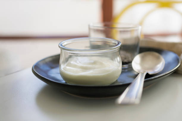 Organic yogurt in glass jar