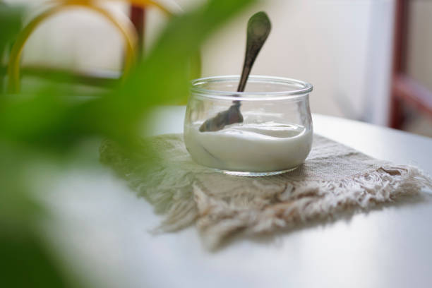 Organic yogurt in glass jar
