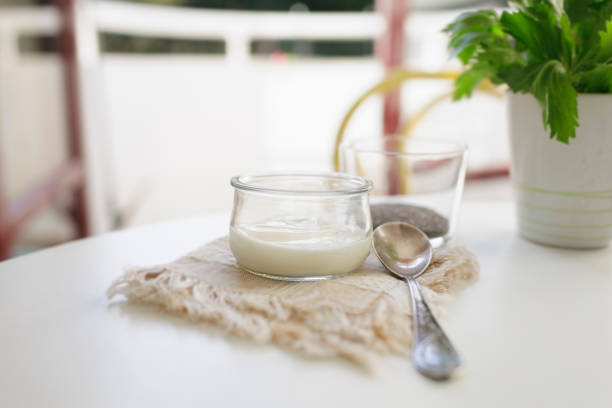 Organic yogurt in glass jar