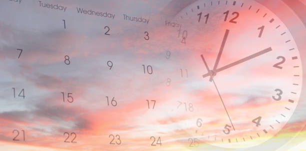 istock Clock and calendar in sky 2198029238