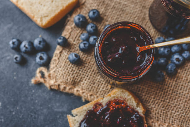 istock Toast and blueberry jam, breakfast idea 2198030133