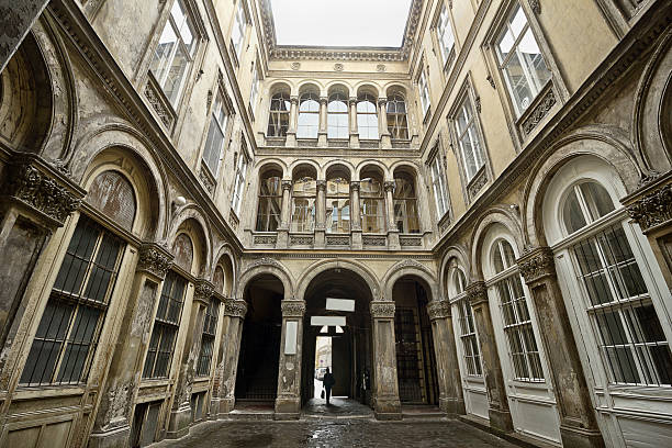 Budapest; Hungary - May 2:  Courtyard of an old house in Budapest. Old architecture May 2; 2024 in Budapest; Hungary