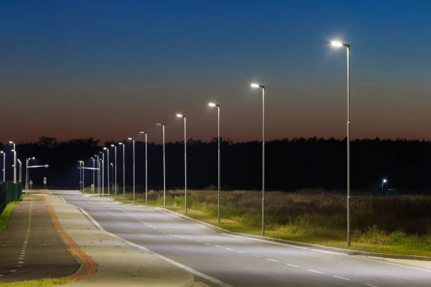 istock ight empty road with modern led street lights in industrial zone 2198030610