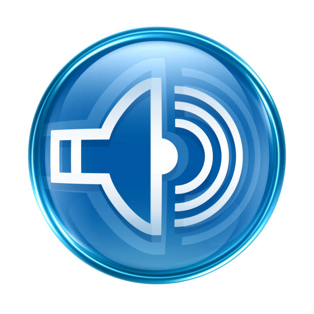 speaker icon blue, isolated on white background.
