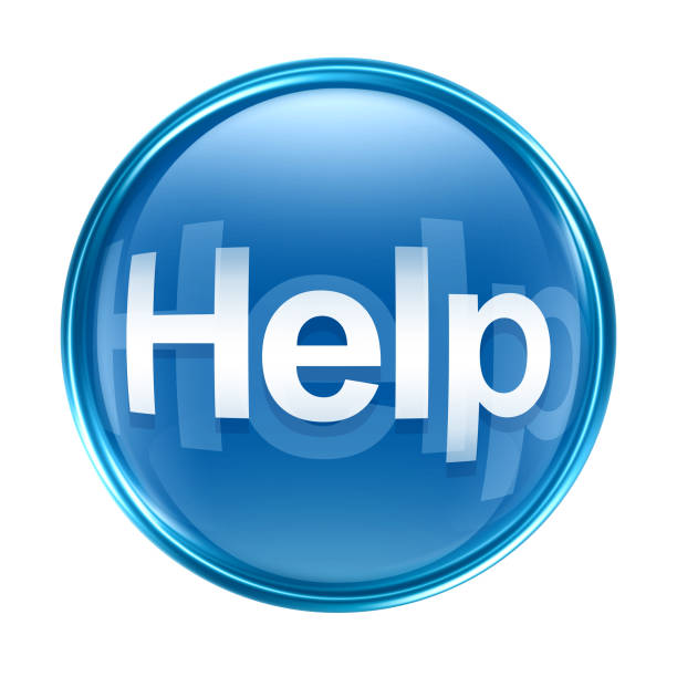 Help icon blue glass, isolated on white background