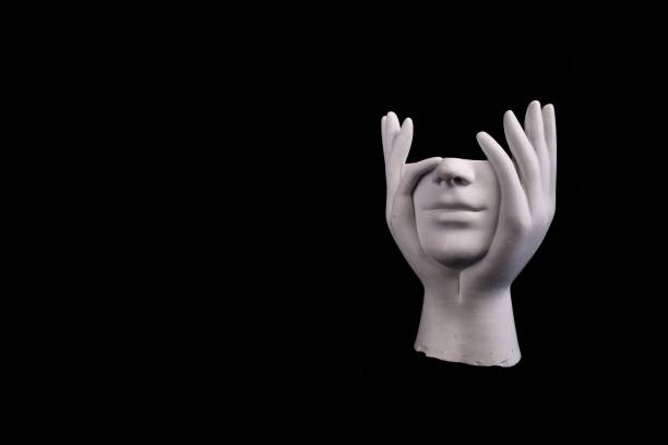 istock On Black Background With Copy Space Pensive White Statue 2198048045