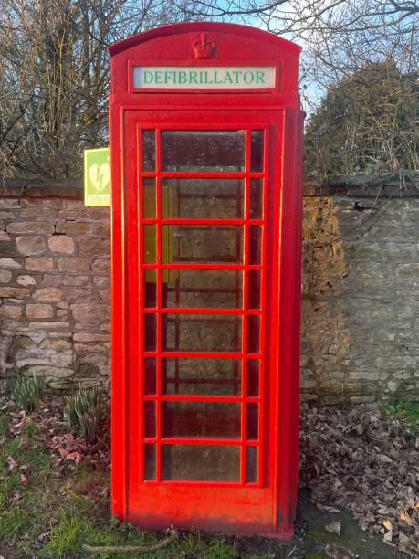 istock Vintage Red Phone Box Defibrillator. Side view 2198053499
