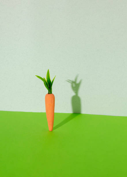 istock Carrot with creative shadow on gray and green background. Minimal Easter concept. Spring minimal composition. 2198058326
