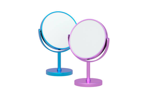 istock Two desktop makeup mirrors isolated on white background. Cosmetic accessories. 3d render 2198081593