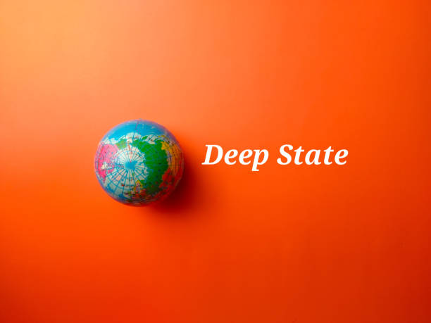 Earth globe with the word Deep State on a orange background.