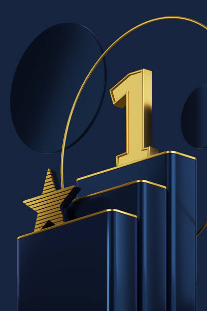 Gold Number One Trophy With Star on Dark Blue Winners Podium