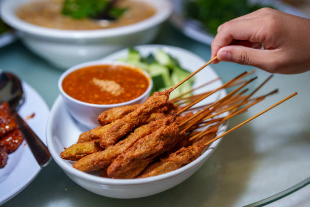 istock Malaysian Satay Skewers with Peanut Sauce 2198100359